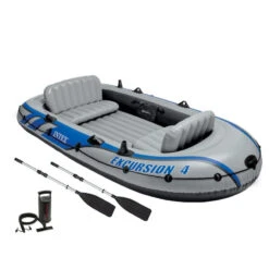 BATEAU GONFLABLE INTEX EXCURSION 4 + 2 AVIRONS + GONFLEUR -Aviron Sportif bateau gonflable intex excursion 4 2 avirons gonfleur 2