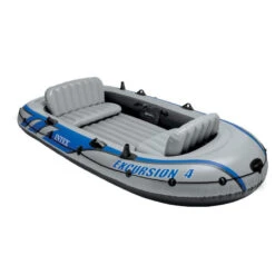 BATEAU GONFLABLE INTEX EXCURSION 4 + 2 AVIRONS + GONFLEUR -Aviron Sportif bateau gonflable intex excursion 4 2 avirons gonfleur 4