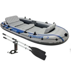 BATEAU GONFLABLE INTEX EXCURSION 5 + 2 AVIRONS + GONFLEUR -Aviron Sportif bateau gonflable intex excursion 5 2 avirons gonfleur 3