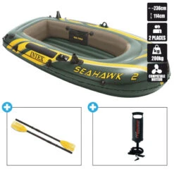 BATEAU GONFLABLE INTEX SEAHAWK 2 + 2 RAMES + GONFLEUR -Aviron Sportif bateau gonflable intex seahawk 2 2 rames gonfleur 1
