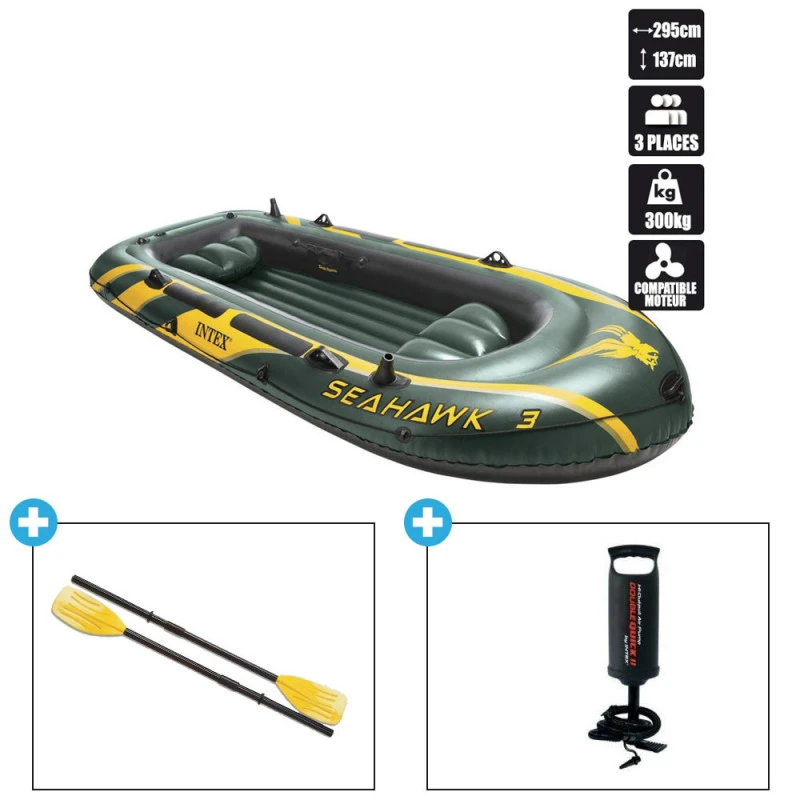 BATEAU GONFLABLE INTEX SEAHAWK 3 + 2 AVIRONS + GONFLEUR 3 BATEAU GONFLABLE INTEX SEAHAWK 3 + 2 AVIRONS + GONFLEUR